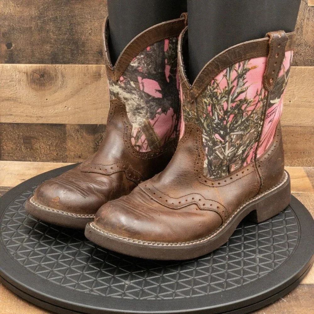JUSTIN COWGIRL BOOTS WOMENS GYPSY COLLECTION PINK CAMO WESTERN RANCH SIZE 11B